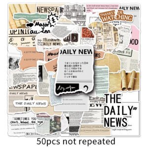 50 Pcs Of Retro Newspaper Decorative Stickers