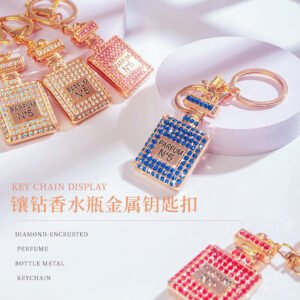 Diamond Work Purfume Bottle Shape Key Ring Pendent
