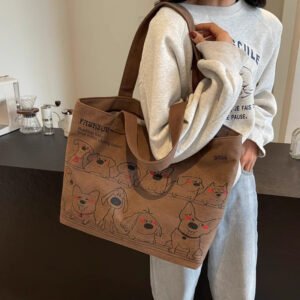 Korean Dog Style Large Canvas Tote Bag