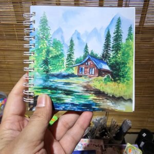 Mountain Cliff House Canvas Paper Drawing Book