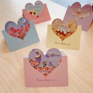 Oil Painting Style Heart Shape Greetings Card With Envelop
