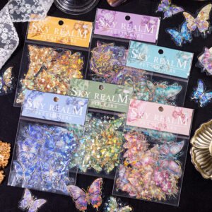 Sky Realm Retro Butterfly Handbook Guka Liuma PET 3D Laser Gold Collage Sticker