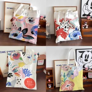 Small Flowers Hand Painting Printed Canvas Tote Bag