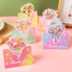 Flower Bouquet Shape Three Dimensional Greetings Card With Envelope