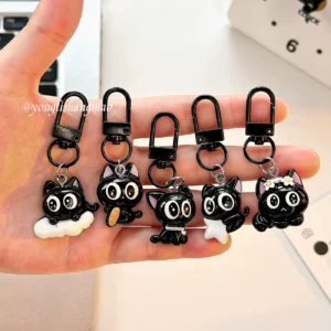 Cute Big-Eyed Little Black Cat Keychain